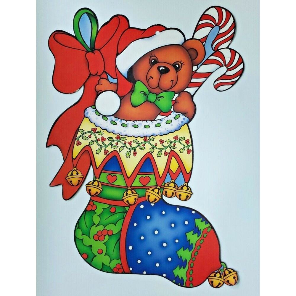 1990's Paper Fantasies Die Cut Stocking With Bear Christmas Wall Hanging‎ New